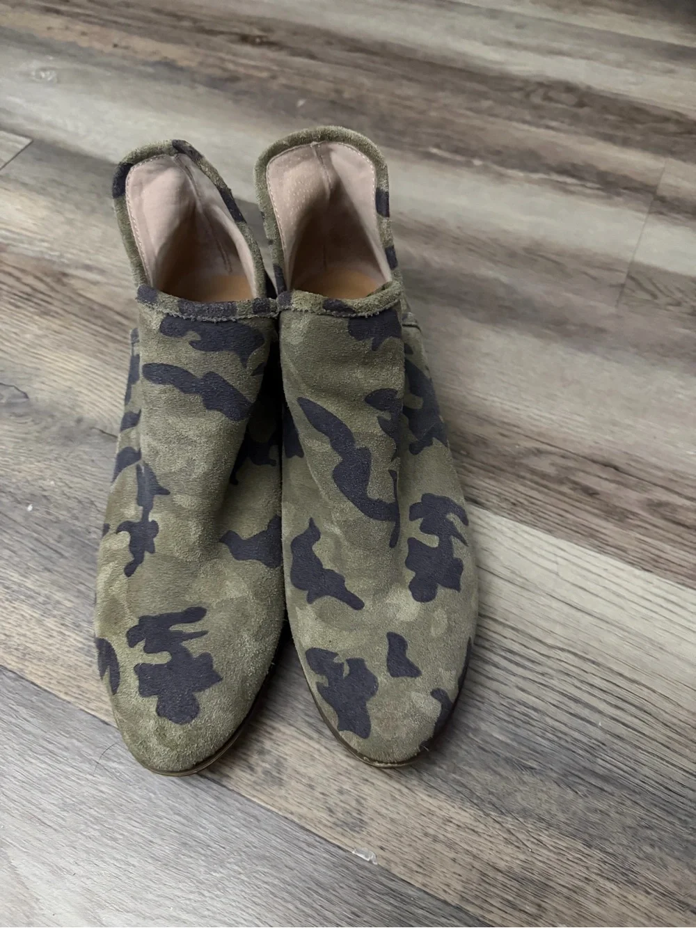 Lucky Brand Camo Suede Ankle Booties - Olive & Dark Green
